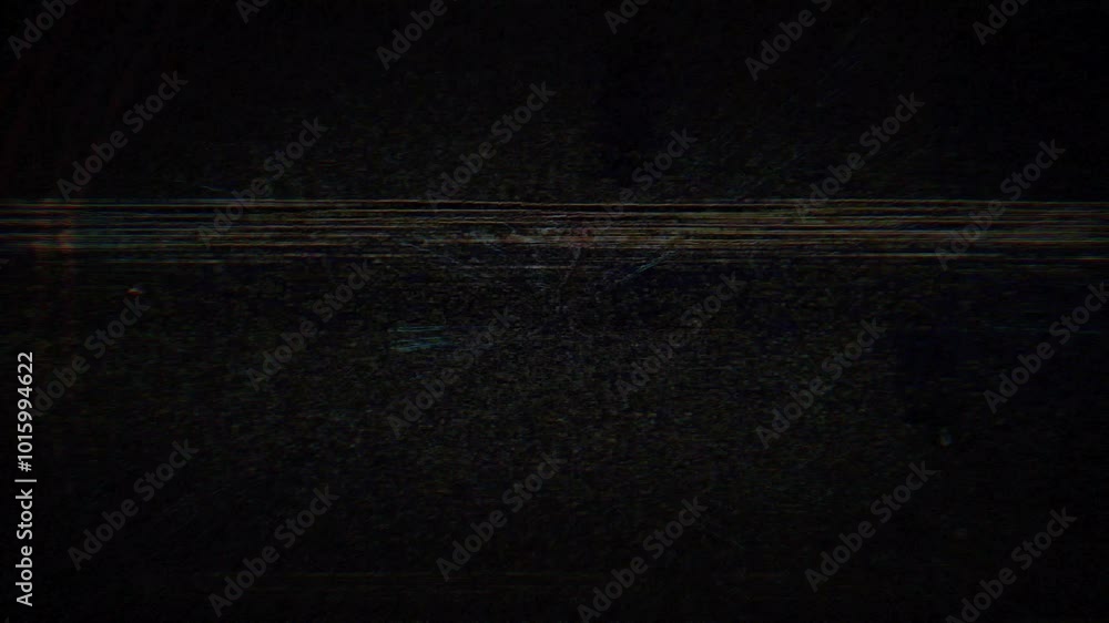 Poster glitches and static effects on a dark background