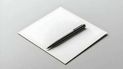 Black Pen Rests On Blank White Paper Ready For Writing Or Drawing
