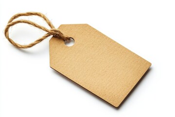 Blank Brown Paper Tag With Twine Isolated on White Background