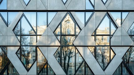 Fototapeta premium Geometric Facade with Reflections