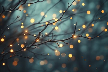 Fototapeta premium Winter Branch with Twinkling Lights and Bokeh