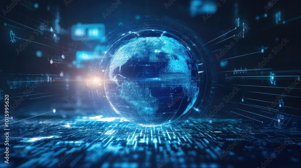 Aufkleber a globe surrounded by encryption symbols on a futuristic digital background. copy space available.