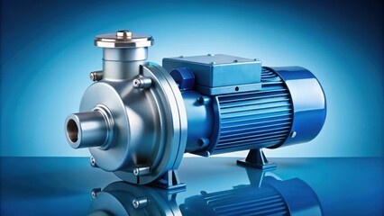 High-tech centrifugal electric pump with asynchronous motor on blue background, industrial, engine,modern, high-tech