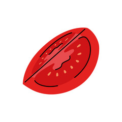 Minimalist red tomato quarter in doodle hand drawn style. Healthy food