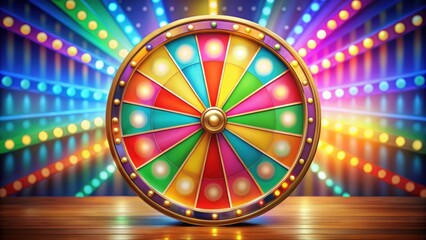 Colorful wheel of fortune in a lively casino setting, casino, gambling, luck, chance, spinning, game show, risk