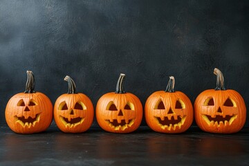 Halloween pumpkins with carved faces