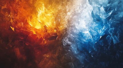 Dynamic clash of fiery red and icy blue waves creating a powerful visual spectacle, capturing elemental forces in an intense abstract wallpaper design with vivid colors and dramatic motion for futuris