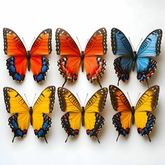 Colorful Variety of Butterflies Displayed on White Background