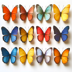Colorful Variety of Butterflies Displayed on White Background
