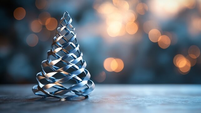 Minimalist metal Christmas tree centerpiece at an elegant December holiday gathering