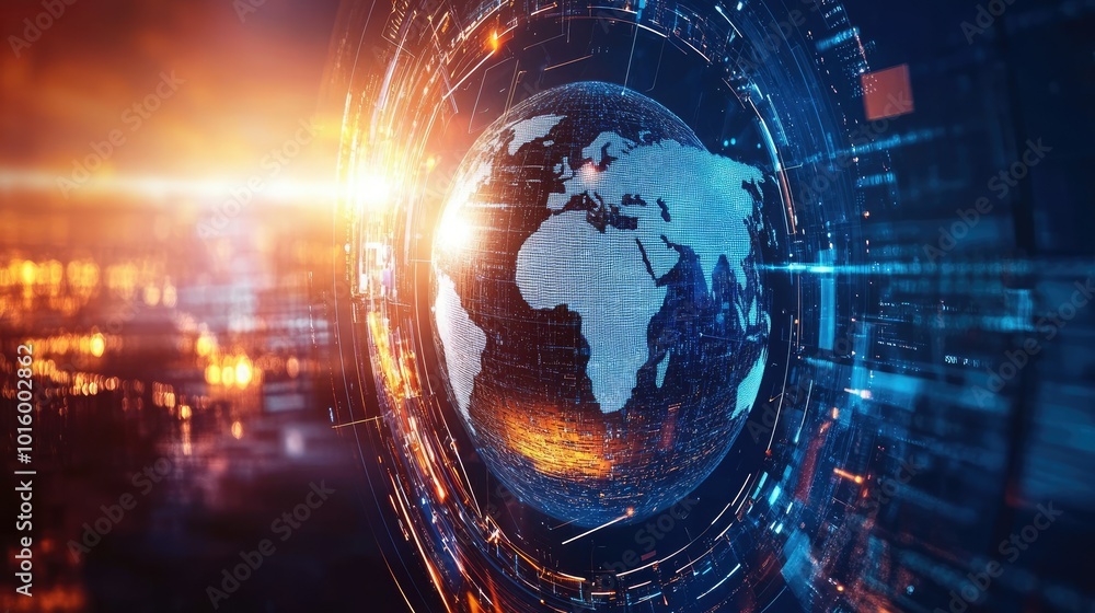 Poster cybersecurity shield surrounding a 3d globe, symbolizing global data protection. room for text in th