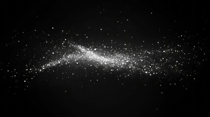 Abstract motion of white stars and snow dots on isolated black background, cosmic space galaxy effect with futuristic technology vibe, christmas decoration overlay wallpaper featuring flickering wave 