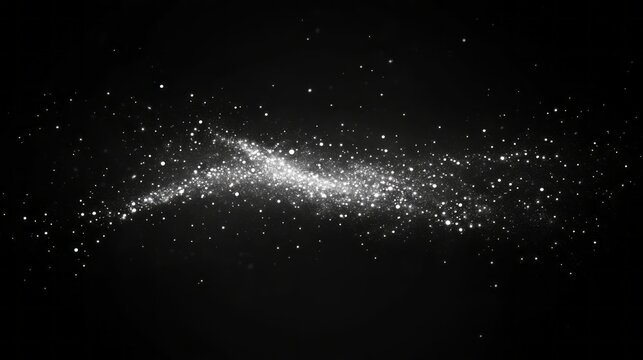 Abstract motion of white stars and snow dots on isolated black background, cosmic space galaxy effect with futuristic technology vibe, christmas decoration overlay wallpaper featuring flickering wave - Powered by Adobe