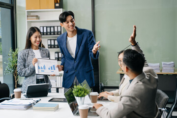  Young business creative team are brainstorming planning discussing while sitting in creative business discussing work
