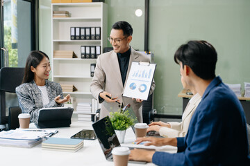  Young business creative team are brainstorming planning discussing while sitting in creative business discussing work
