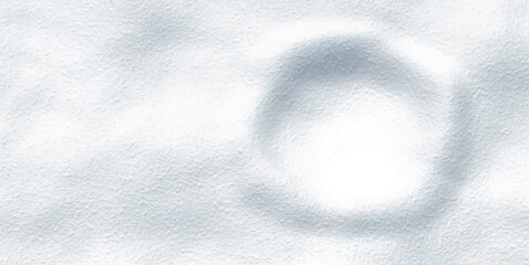Winter realistic 3d snow background template for festive design of Christmas and New Year. Textured white snow with subtle imprint of a round ball object creating soft landscape. Vector illustration