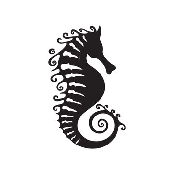 recommend clip art: black silhouette of a Seahorse with thick outline side view isolated