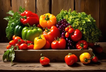 vibrant fruit vegetable arrangements artfully displayed rustic textured natural surfaces showcasing variety colors shapes, aesthetic, bright, colorful