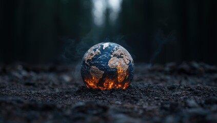 Burning earth globe in dark environment