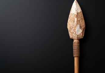 ancient stone spearhead on dark background