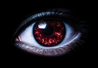 Dramatic close-up of a red human eye