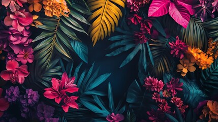 Eye-catching floral pattern with lush leaves and vivid flowers image