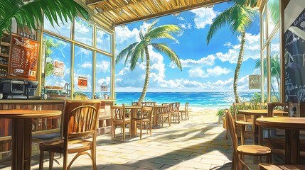 Tropical Cafe with Ocean View.