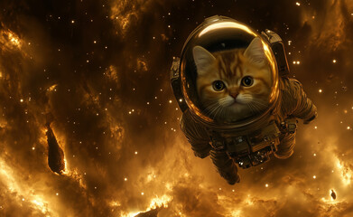 Cat astronaut flying in space generated by AI