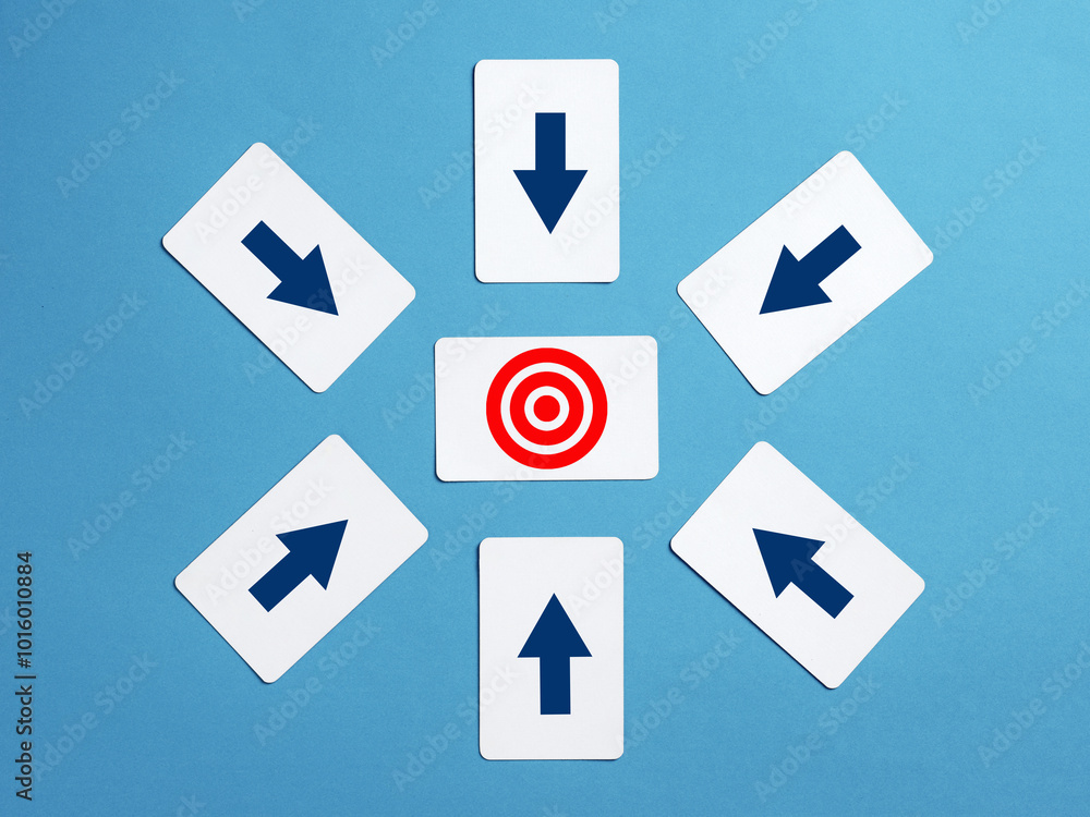 Poster choosing right way concept with arrows pointing to target