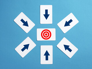 Choosing right way concept with arrows pointing to target
