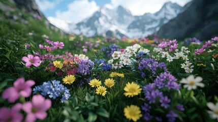Obraz premium Vibrant alpine meadow with colorful wildflowers