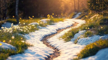 Naklejka premium Snowy Path in the Forest