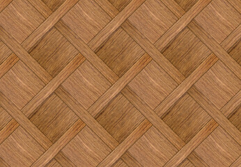 明るい色合いのブビンガの細い板がクロスするひし形の木のデザイン