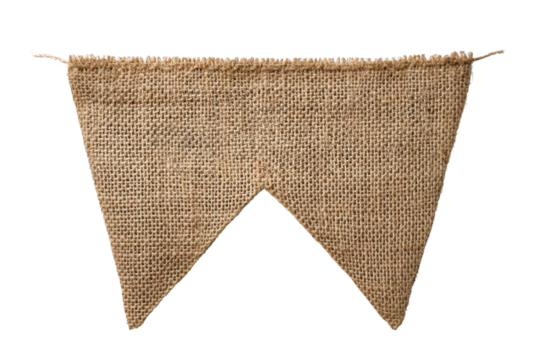 Burlap banner with a triangular shape on a white isolated background.