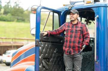 Portrait of a truck driver with a prosthetic arm