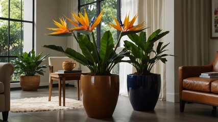 Fototapeta premium Bird of Paradise Plant in a Large Pot