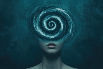 Surreal Woman with Glowing Spiral Over Head Abstract Art Mystical Fantasy Mind Soul