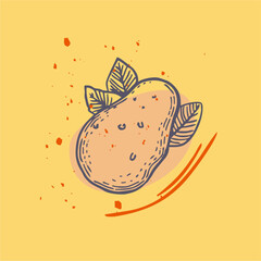 Linear, contour drawing of vegetables on a colored background with abstract figures is a modern type of printed art for discounts, price tags, printing