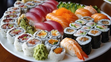 Assortment of Sushi Rolls and Sashimi