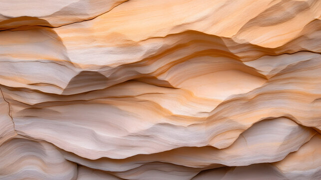 Textured layers of sandstone exhibit warm tones and smooth curves, creating natural abstract pattern that evokes sense of tranquility and beauty