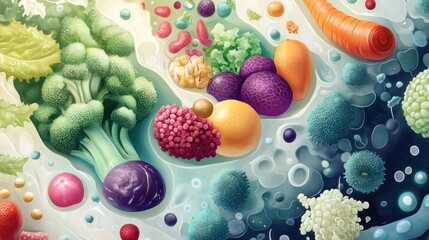 A visual of enzymes in food, explaining how enzymes in fruits and vegetables aid digestion and provide health benefits.