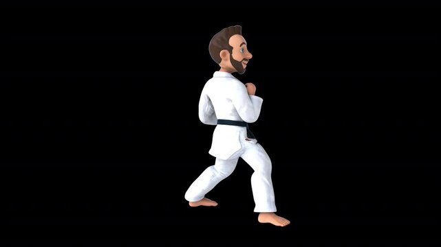 Fun 3D cartoon karateka doing a shudan soto uke (with alpha channel)
