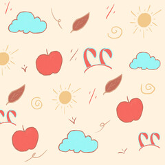 seamless pattern with hearts and clouds