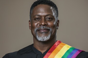 Obraz premium Smiling mature man wearing rainbow flag