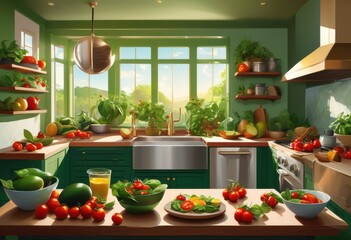 Fototapeta premium colorful chic illustrations fresh ingredient combinations stylish food clipart edibles, arrangement, vibrant, design, vegetables, fruits, herbs