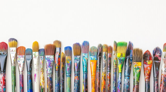 Art brushes in paint on white background