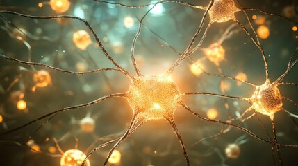 A digital rendering of nervous system and brain activity, showing neural networks lighting up as the brain processes information.