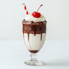 Decadent chocolate milkshake with whipped cream and cherry