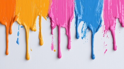 Fototapeta premium Vibrant paint drips on a white background