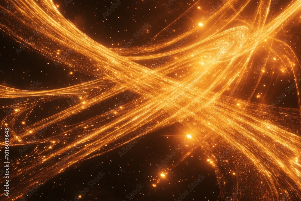Poster a stunning vista of golden cosmic swirls illuminating a starry backdrop in space, showcasing the bea